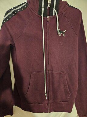 Pink Victoria's Secret Maroon Zip-Up Hoodie with Dog Logo